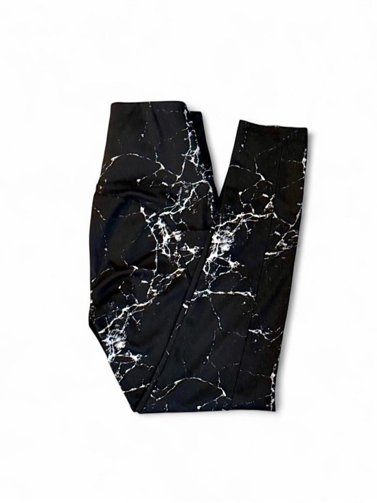 shosho Pants - shosho Black Leggings with White Marble Print Sz S